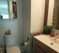 Baño del departamento, con lavamanos, tina y terminaciones en buen estado, iluminado y funcional