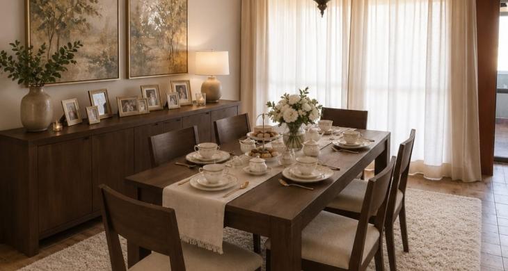 LUJOSO COMEDOR RECIEN PINTADO Y ENMARCADO CON PINO OREGON Y  PISO FLOTANTE RENOVADO 