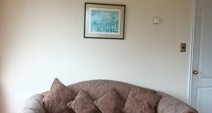 HERMOSO SOFA, ALFOMBRA, LIVING CON PISO FLOTANTE
