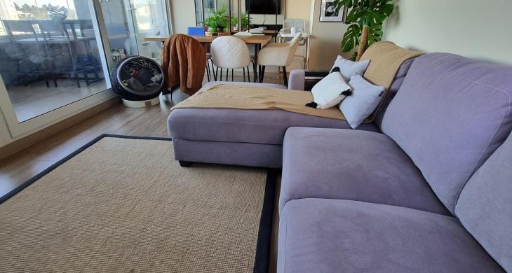 Espacioso y muy soleado living, se conecta con la terraza, a través de amplios ventanales. 