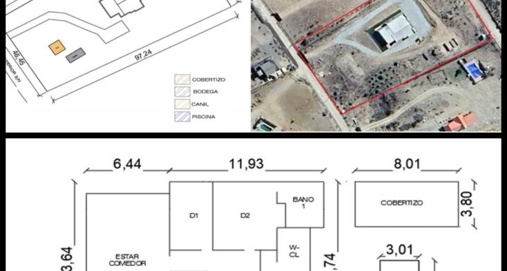 TERRENO RECTANGULAR DONDE SE LEVANTA EL INMUEBLE, QUE CONSIDERA COBERTIZO, PISCINA, CANIL Y BODEGA
